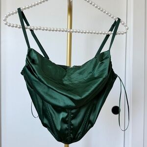 Urban Outfitters Dark Green Satin Corset Top